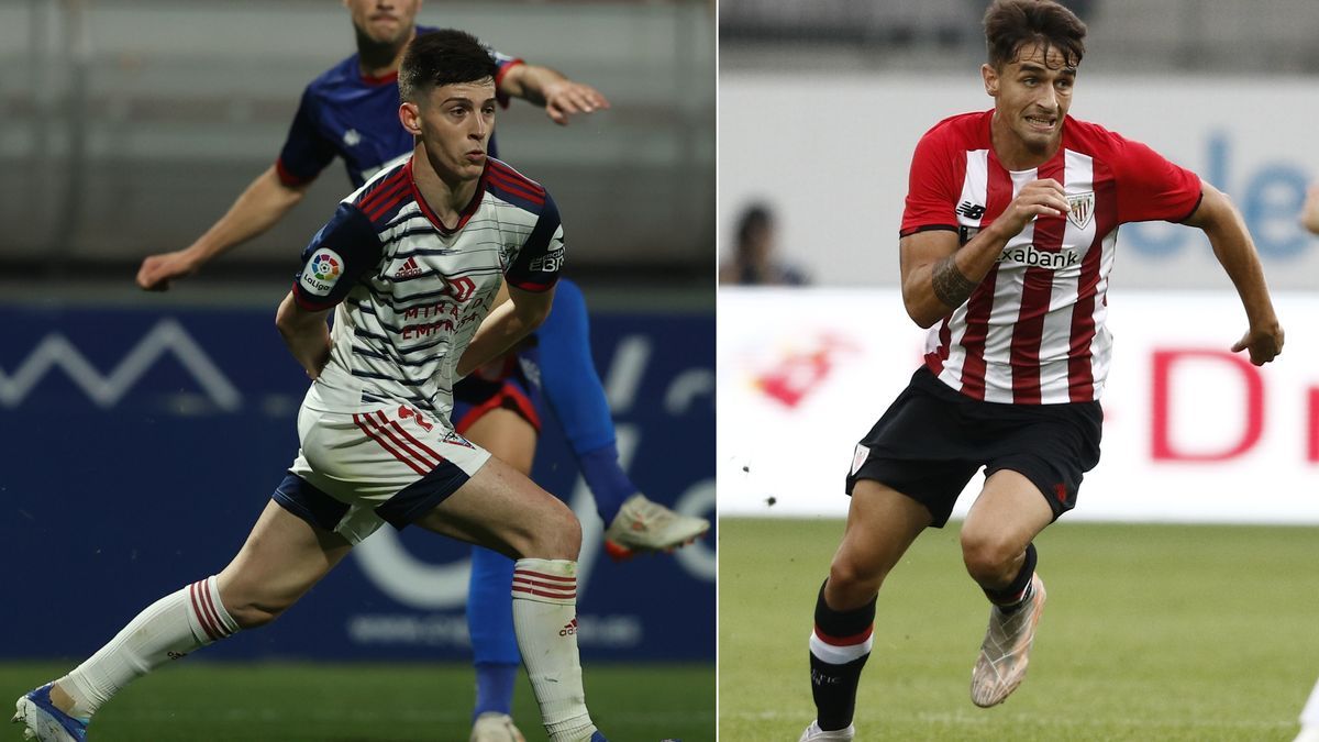 A la izquierda, Imanol García de Albéniz, con la camiseta del Mirandés, donde jugó cedido la pasada temporada; a la derecha, Beñat Prados.