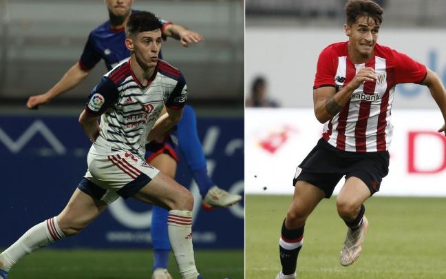 A la izquierda, Imanol Garc&iacute;a de Alb&eacute;niz, con la camiseta del Mirand&eacute;s, donde jug&oacute; cedido la pasada temporada; a la derecha, Be&ntilde;at Prados.