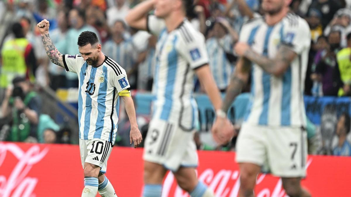 Messi celebra uno de los goles de la selección argentina.