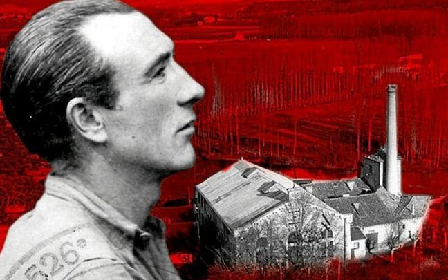 Fotomontaje con la foto de perfil de Isidro Sarasate, la chimenea y el entorno del Club Natación. | FOTO: OSASUNA MEMORIA