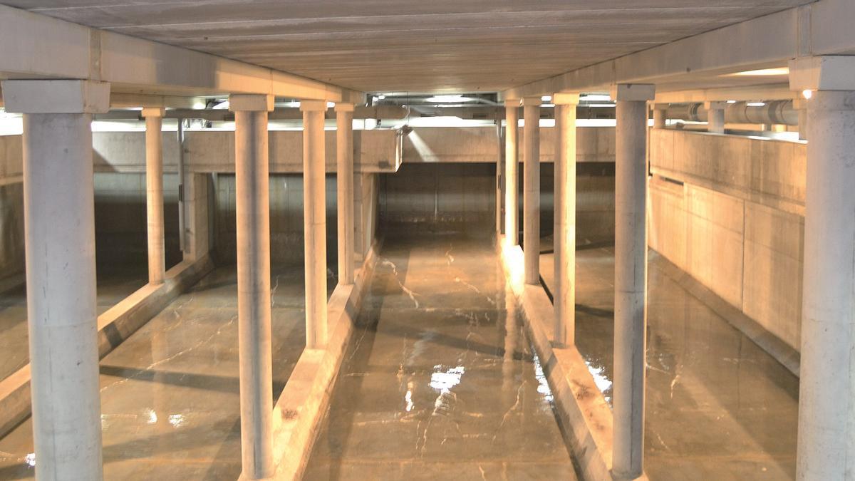 Estructura interna prevista para los dos depósitos subterráneo de aguas de lluvia que se han empezado a construir en Zorrotzaurre