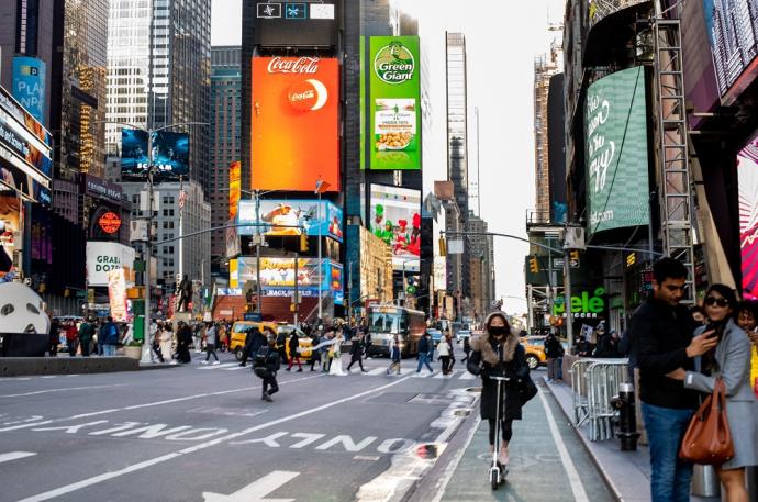 La plaza de Times Square, en Nueva York, durante la pandemia de coronavirus.