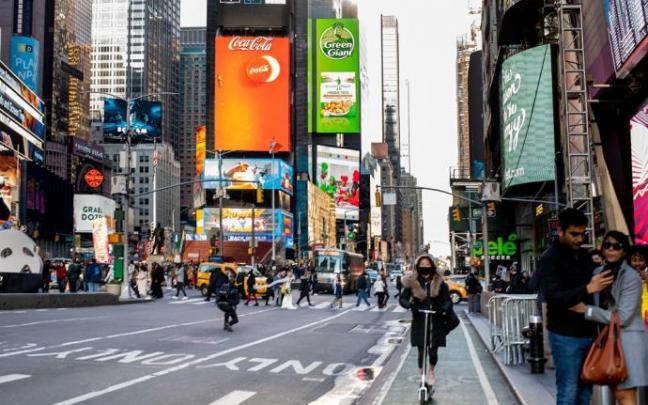 La plaza de Times Square, en Nueva York, durante la pandemia de coronavirus.