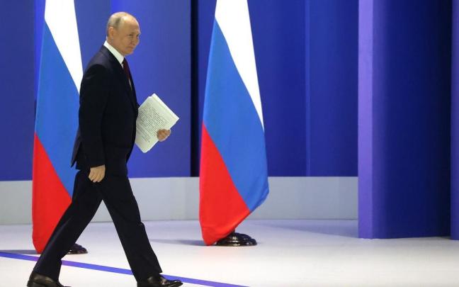 Putin, durante su discurso en el debate sobre el estado de la nación. Putin, durante su discurso en el debate sobre el estado de la nación.