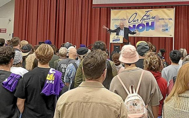 El senador Bernie Sanders, durante el mitin en Reno para apoyar la candidatura de la dem&oacute;crata Catherine Cortez-Masto. Foto: X. Irujo