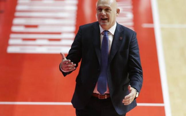 Neven Spahija, durante el partido de esta tarde en Belgrado ante el Estrella Roja