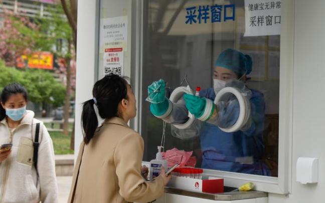 Una mujer se somete a una prueba de covid en Beijing, China. Una mujer se somete a una prueba de covid en Beijing, China.
