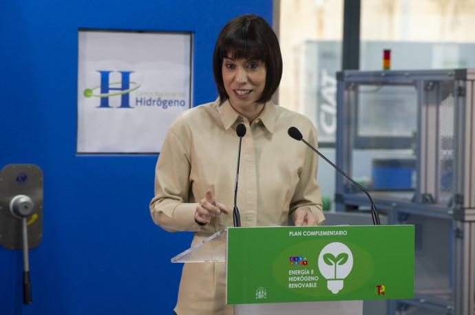 La ministra de Ciencia e Innovación, Diana Morant, en la clausura del acto de presentación del Plan Complementario de Hidrógeno Renovable