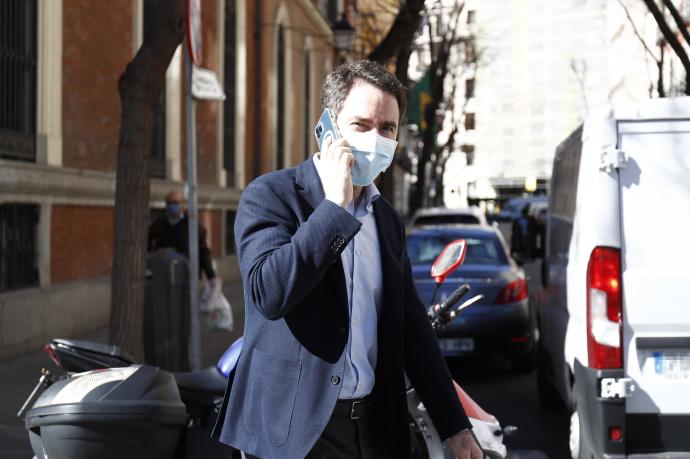 Teodoro García Egea, esta mañana al salir de Génova.