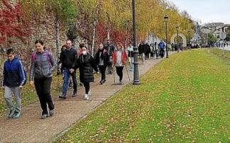 Un buen puñado de habitantes de Elciego se animaron ayer a la mañana a recorrer el sencillo trazado de la recuperada marcha entre viñas. Foto: P. J. P.