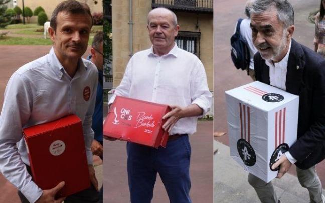 Los tres candidatos han acudido a Ibaigane a entregar sus avales. Los tres candidatos han acudido a Ibaigane a entregar sus avales.