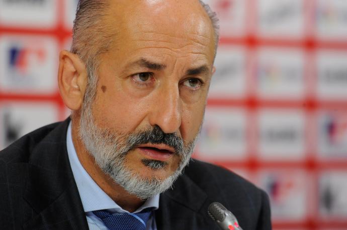 El presidente del Athletic, Aitor Elizegi, durante una rueda de prensa.