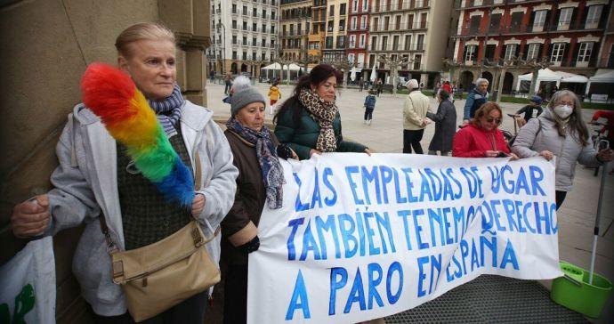 Protesta de empleadas del hogar en Pamplona el 30 de marzo.