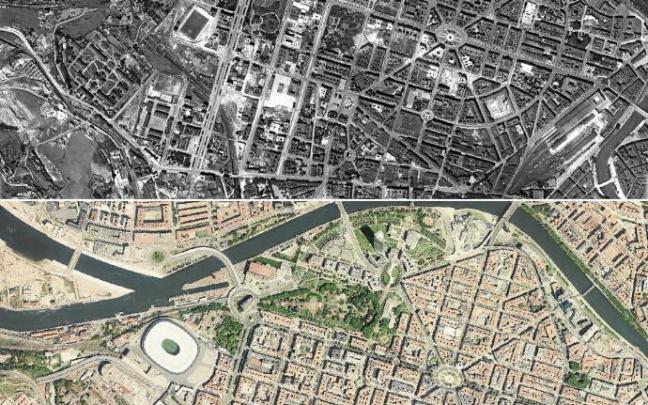 La zona del Ensanche mantiene su estructura urbana, pero con muchos cambios a nivel de detalle de manzanas y edificios de servicios. La zona del Ensanche mantiene su estructura urbana, pero con muchos cambios a nivel de detalle de manzanas y edificios de servicios.