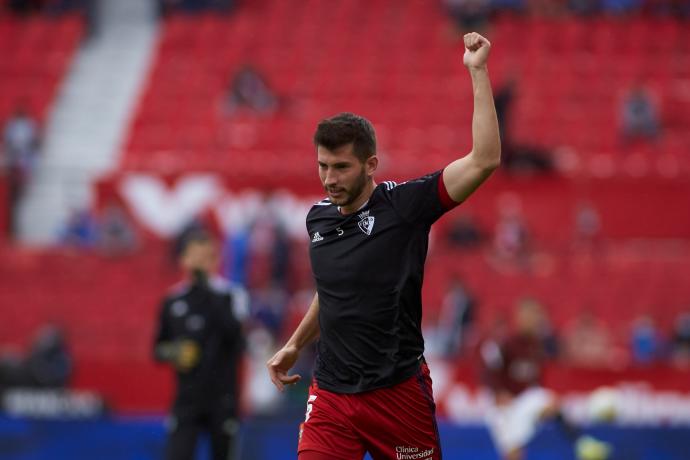 David García, en el calentamiento previo al partido en el Sánchez Pizjuán