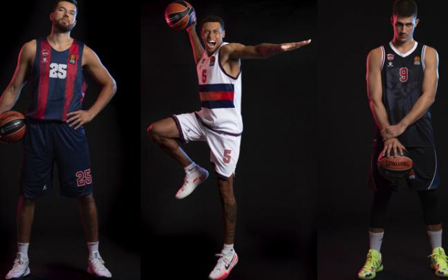 Imagen de las tres camisetas que vestirá el Baskonia esta temporada