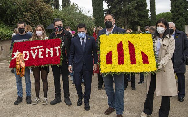 Aragonès, Junqueras y Vilalta en el homenaje a Lluís Companys.