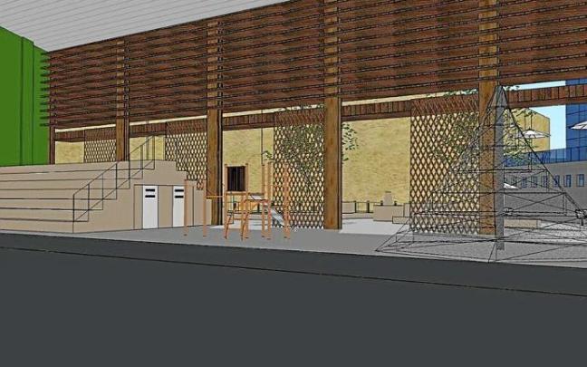 Recreación del interior cubierto de la plaza-frontón de Lizarra con posibles cerramientos.