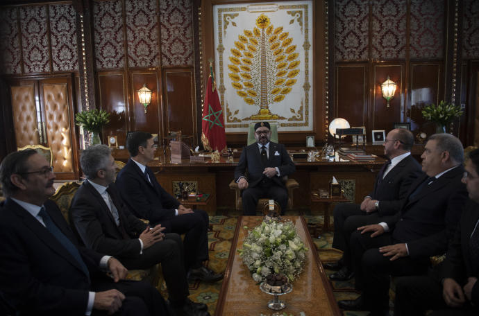 El presidente del Gobierno español, Pedro Sánchez, en una reunión con Mohamed VI en 2018.