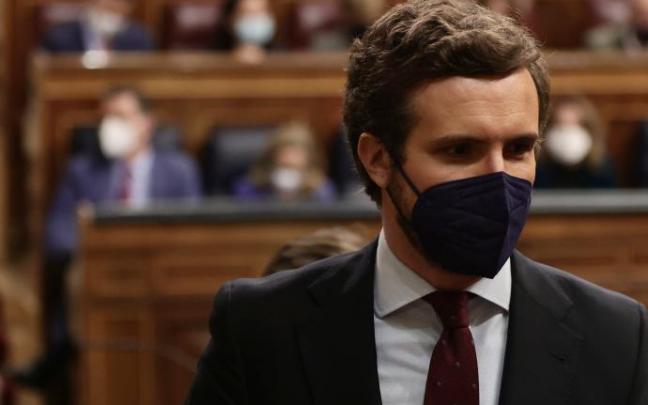 El líder del PP, Pablo Casado, en una sesión plenaria en el Congreso de los Diputados. El líder del PP, Pablo Casado, en una sesión plenaria en el Congreso de los Diputados.