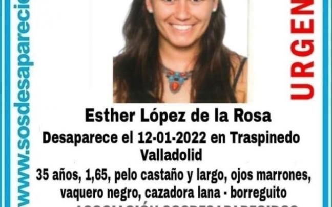 Cartel de búsqueda de la joven de Traspinedo Esther López, desaparecida desde el pasado 12 de enero. Cartel de búsqueda de la joven de Traspinedo Esther López, desaparecida desde el pasado 12 de enero.
