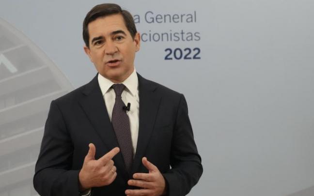 El presidente de BBVA, Carlos Torres, en una rueda de prensa previa a la reunión de la Junta General de Accionistas de BBVA.