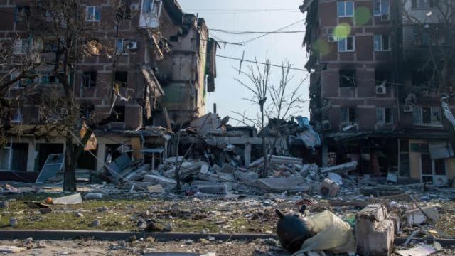 Una mina naval, probablemente colocada por el batallón Azov como una trampa para el avance de las tropas rusas.