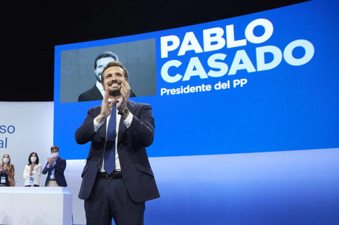 El expresidente del PP, Pablo Casado, en su intervención en Sevilla.