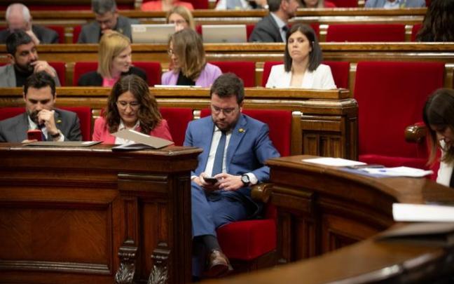 El presidente de la Generalitat, Pere Aragonès, durante en una sesión plenaria. El presidente de la Generalitat, Pere Aragonès, durante en una sesión plenaria.