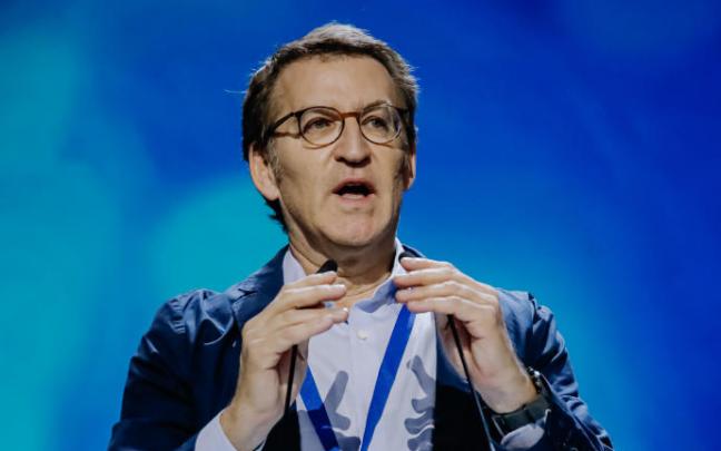 Feijóo, interviene durante la clausura del Congreso del PP de Madrid.