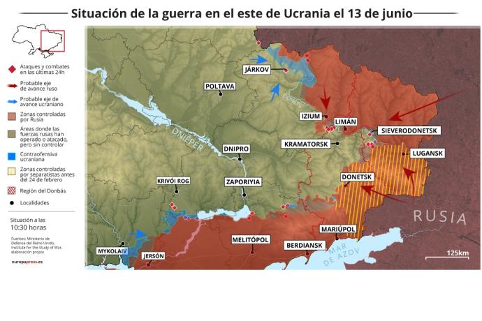 Mapa con la situación de la guerra en el este de Ucrania.