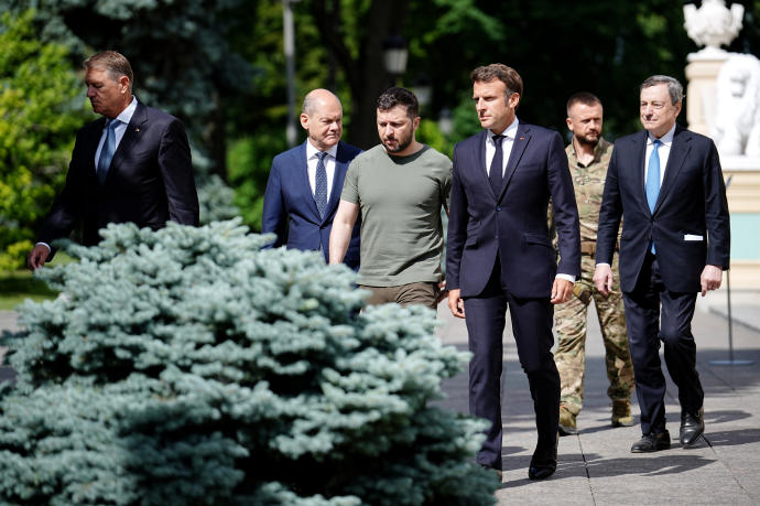 Zelenski recibe en Kiev a los líderes de Francia, Italia, Alemania y Rumanía.