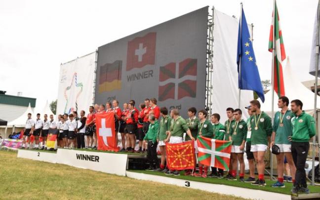 El podio del 600 kilos sub'23: Suiza, oro; Alemania, plata; y Basque Country, bronce.