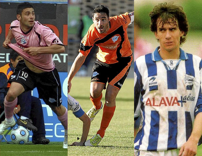 Los exjugadores del Alavés Igor Martínez, Asier Salcedo y Arturo Igoroin Sívori.