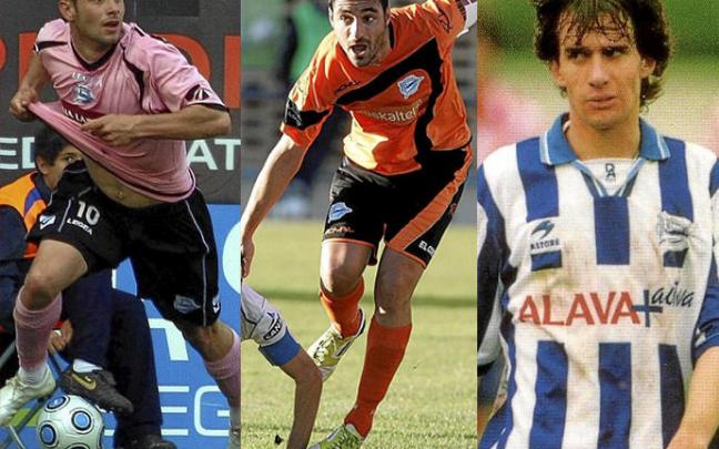 Los exjugadores del Alavés Igor Martínez, Asier Salcedo y Arturo Igoroin Sívori.