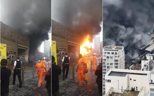 Imágenes del incendio provocado por la explosión en Londres.