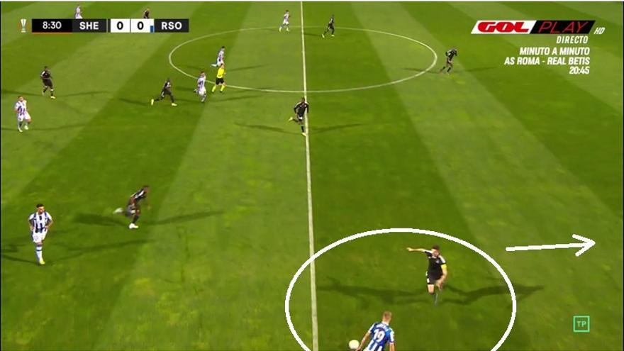 Y por la zona cayó también Sorloth, con su teórico compañero en la doble punta del 4-4-2, Kubo, moviéndose en mayor medida por la izquierda.