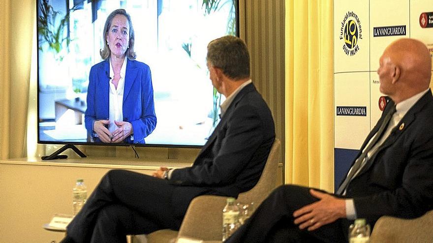 Nadia Calviño intervino de forma telemática en el encuentro celebrado en Platja d’Aro. | FOTO: E.P.