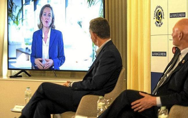 Nadia Calviño intervino de forma telemática en el encuentro celebrado en Platja d’Aro. | FOTO: E.P.