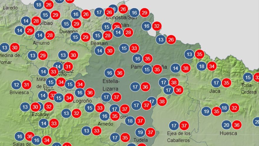 Temperaturas máximas y mínimas para el sábado.