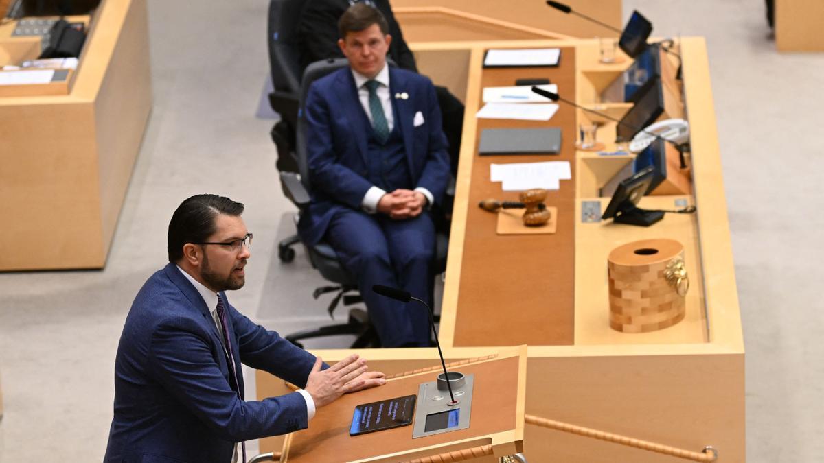 Intervención de Ulf Kristersson en el Parlamento sueco.