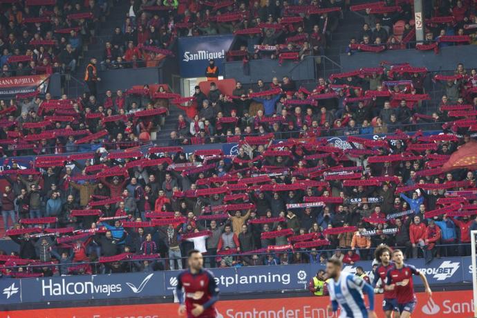 La afición de Osasuna, en el último partido disputado con público en El Sadar