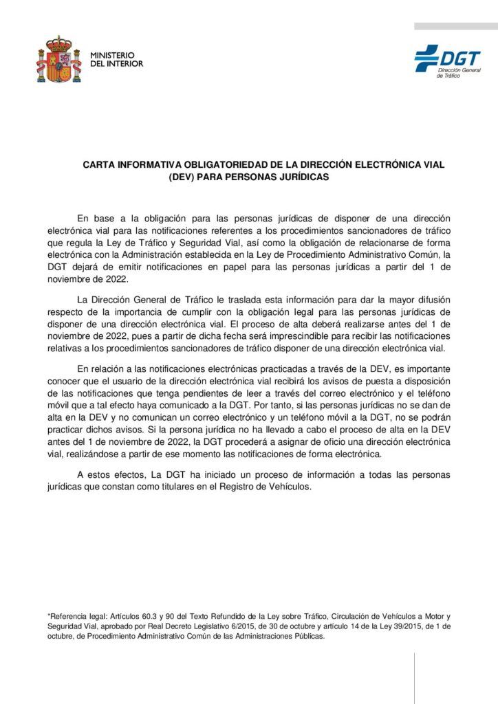 Carta informativa de la DGT.
