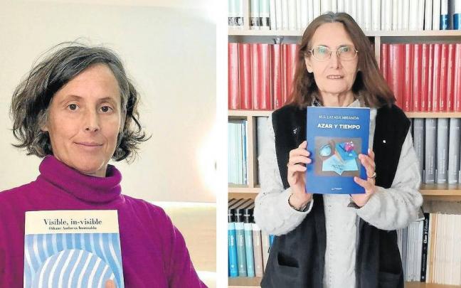 Socorro Latasa sostiene entre sus manos su antología y Oihane Andueza posa con su nueva entrega.