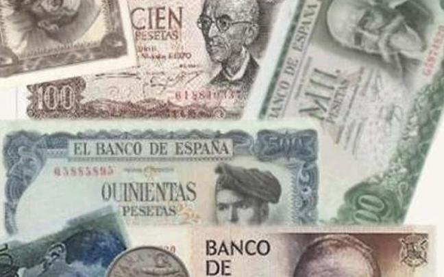 Distintas monedas y billetes de pesetas. Distintas monedas y billetes de pesetas.