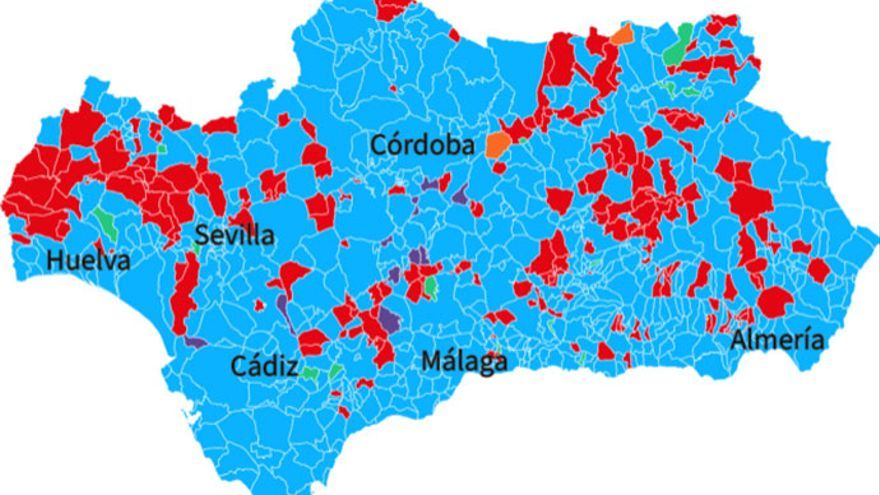 Mapa de los resultados de las elecciones en Andalucía