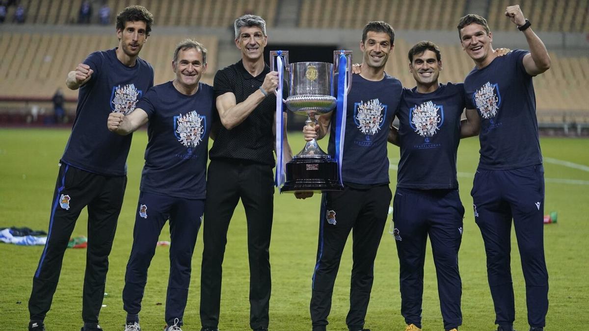 Be&ntilde;at Labaien, en el extremo izquierdo de la imagen, celebra la consecuci&oacute;n de la Copa del Rey.