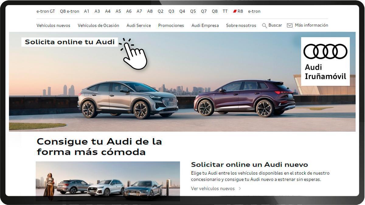 Imagen de la página web de Iruñamovil que ofrece la posibilidad de solicitar online un Audi