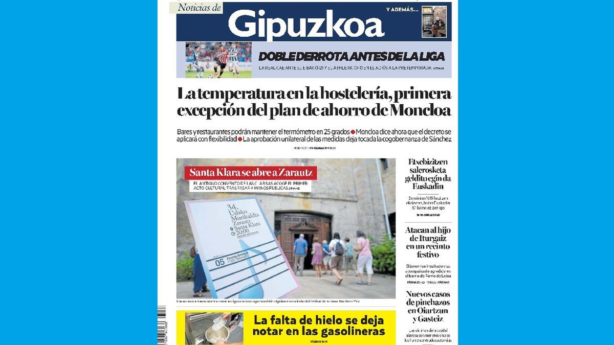 Portada de NOTICIAS DE GIPUZKOA de este sábado,6 de agosto