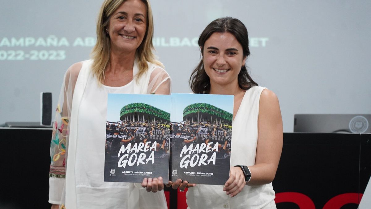 La presidenta Isabel Iturbe y Olatz Sarasola presentaron la campaña de abonos. Foto: